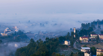 四川广安：美丽晨雾绕乡村